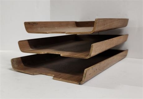 Vintage Mid Century Wood Desk Organizer - 10x15x6