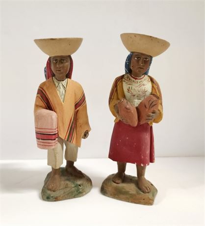 Hand Carved/Painted Wood Statue Pair