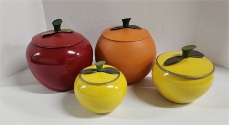 1965nvintage Lidded Metal Aluminum Fruit Shaped Cannisters