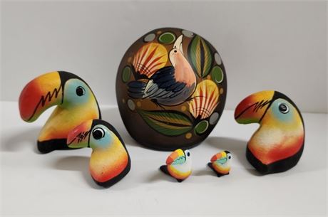 Hand Painted Clay Toucans