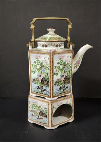 Vintage Imperial Garden Teapot with Heating Stand