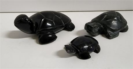 Hand Carved Stone Turtle Trio