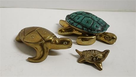 Mini Brass Turtle Trio