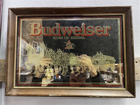 Vintage Framed Budweiser Clydesdale Mirrored Glass...23x15