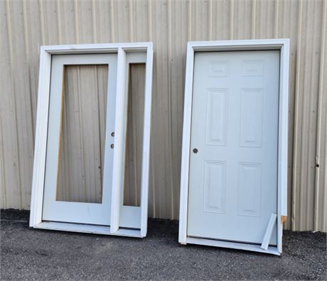 2 Exterior Doors w/ Frames, both damaged, see pics