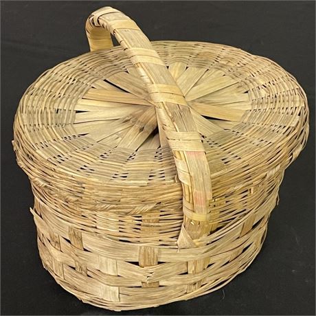 Lidded Woven Basket, 13" tall x 14+" dia