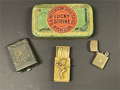 Antique Matchboxes, Plug Tin, and Tiny Lighter