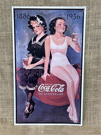 50th Anniversary Coca-Cola Reproduction Advertising Sign, 9.5x16