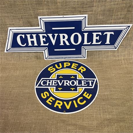 2 Chevrolet Reproduction Advertising Signs, 11"dia, 24" long