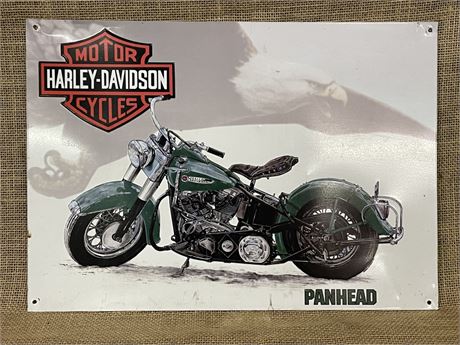 Harley Davidson Panhead Reproduction Advertising Sign, 17x12