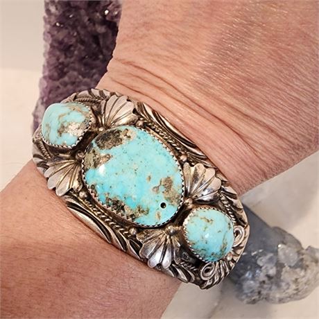 Morenci Turquoise set in Sterling (925) Silver Bracelet by Ted Joe