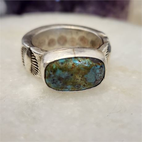 Bisbee Turquoise Ring set in Fine Silver (999) by Ron Singer - sz 9¾