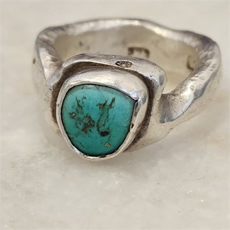 Bisbee Turquoise Ring set in Fine Silver (999) by Ron Singer-Sz 9