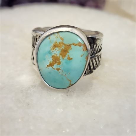 Royston Turquoise Ring set in Fine Silver (999) by Ron Singer-Sz 8