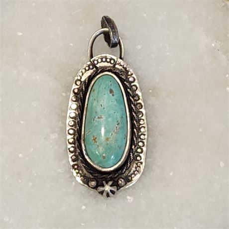 Fox Turquoise set in Fine Silver (999) Pendant by Ron Singer