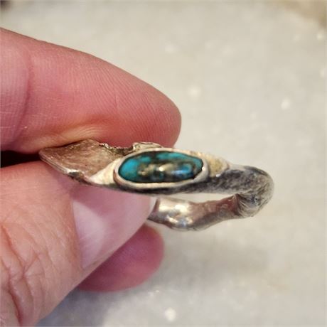 Morenci Turquoise Ring set in Fine Silver (999) by Ron Singer-Sz 11