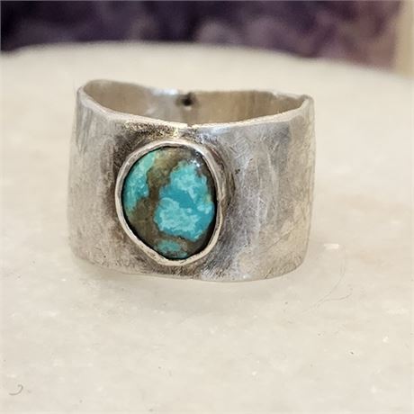 Bisbee Turquoise Ring set in Fine Silver (999) by Ron Singer-Sz 9¾