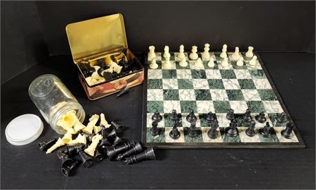 10" Marble Chess Board w/ 3 Sets of Chess Men