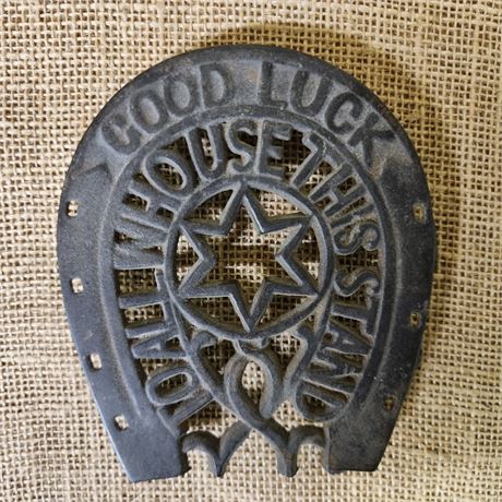 Antique Good Luck Cast Iron Trivet