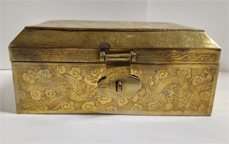 Antique Engraved Jewelry Box, China Brass?
