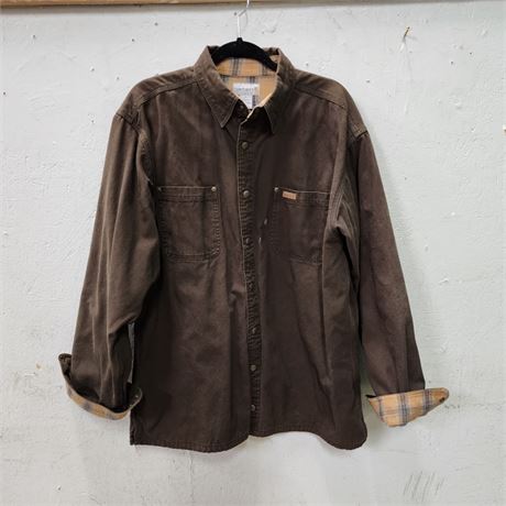 Like New Carhart Canvas Cotton Flannel Lined Heavy Shirt/Jacket, Lg/Tall