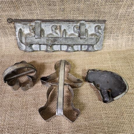 Antique Candy Mold w/ Cookie Cutter Trio