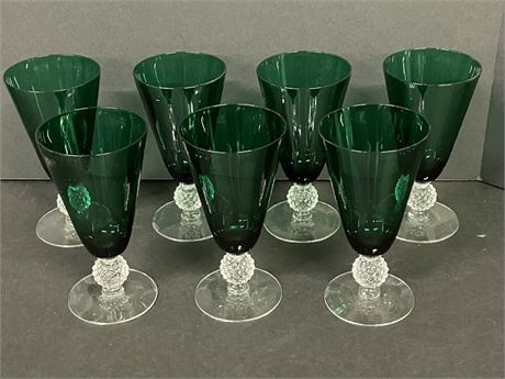 7 Vintage Morganton Green Glass Goblets