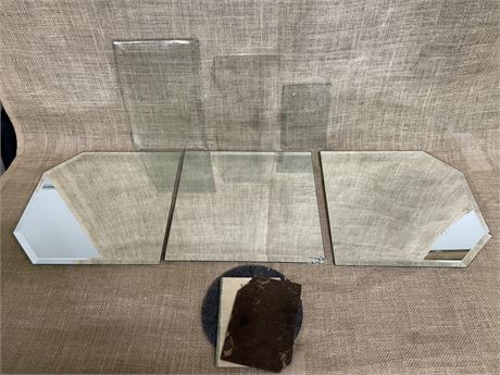 Mirrored Side Table Topper (cracked in one corner) and some Picture Frame Glass