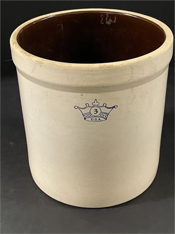 Vintage USA Blue Crown 3 Gallon Stoneware Crock by  Robinson Ransbottom