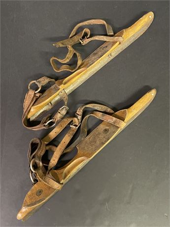 Antique Dutch Speed Skates, 17" long, Marked "Batavus" Heerenveen on the Blades