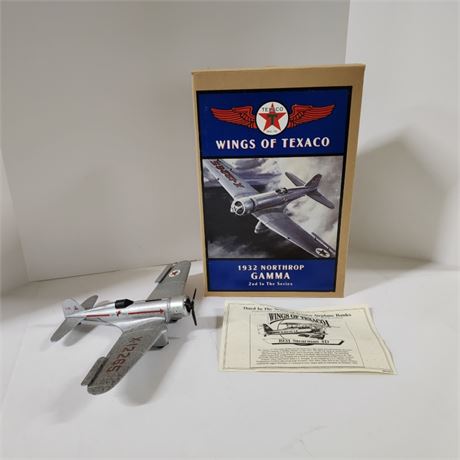 Vintage Ertl Die Cast Texaco Plane Coin Bank, Missing Drop Door