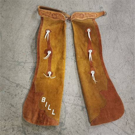 Very Nice Leather Chaps w/ Tooled Belt, Size 38-40