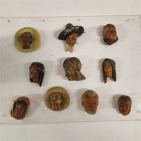 Vintage Clay Faces/Busts Mounted on Plexiglass