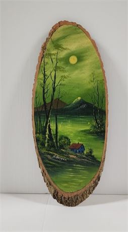 Signed Painting On Wood by H. Berger, 14x6