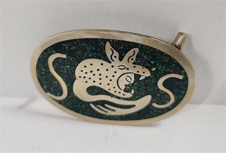 Unique Vintage Turquoise Inlay  Al Paca Belt Buckle