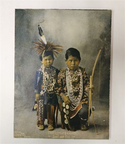 "Two Little Brothers-Sac & Fox" Vintage 1900's F.A. Rinehart Tinted Photo Print