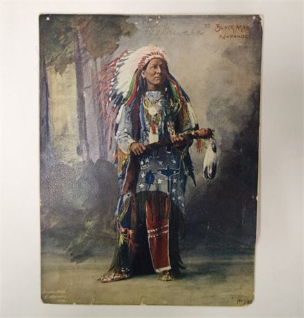 "Chief Black Man" Vintage 1900's F.A. Rinehart Tinted Photo Print - 6x8