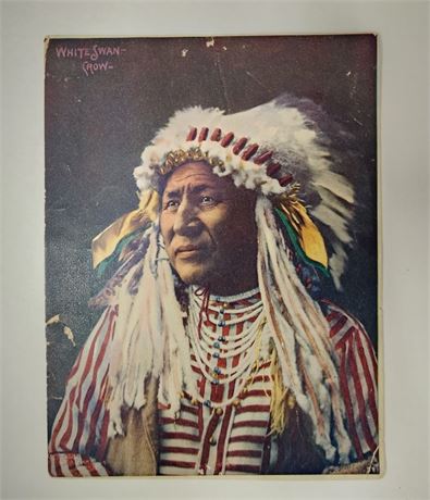 "Chief White Swan" Vintage 1900's F.A. Rinehart Tinted Photo Print - 6x8