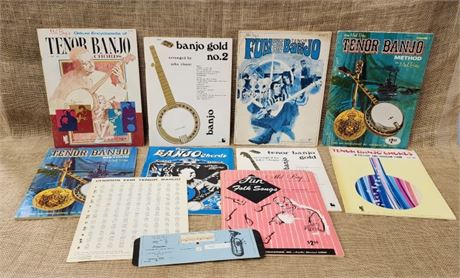 Assorted Vintage Banjo Method Song Books/Slide Rule/Chord Sheet