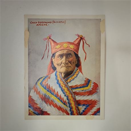 "Chief Geromino" Vintage 1900's F.A. Rinehart Tinted Photo Print - 7x9