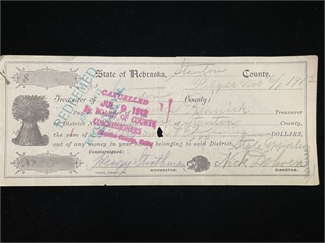 Vintage Cancelled Farm Relief Check