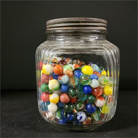 Vintage Marbles & Jar