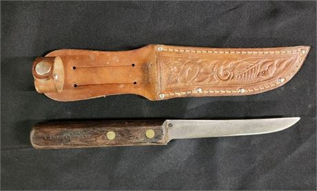 Vintage Canadian Filet Knife in Tooled Sheath