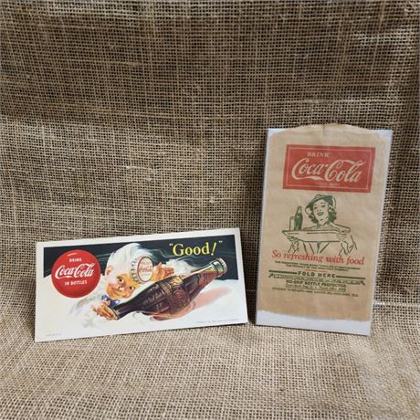 1953 Vintage Coca-Cola Ad Card & Paper Bottle Wrap