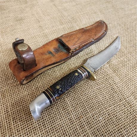 Vintage Western Hunting Knife w/ Tooled Leather Sheath