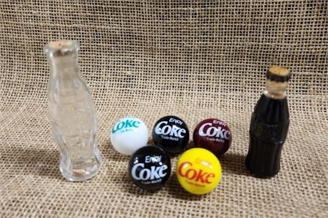 Vintage Coca-Cola Marbles & Mini Bottle Pair