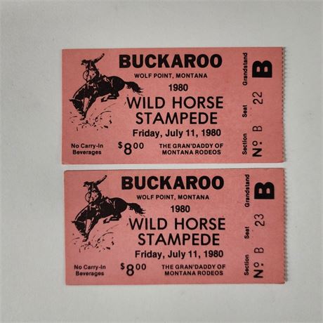 Vintage Wild Horse Stampede Rodeo Tickets Wolfpoint Mt...