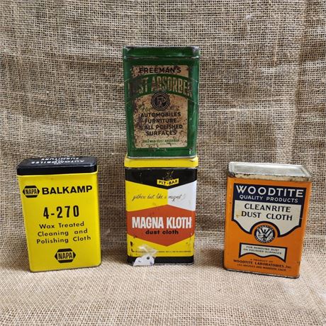 Vintage Tack Cloth Tins, 3 Have Cloths