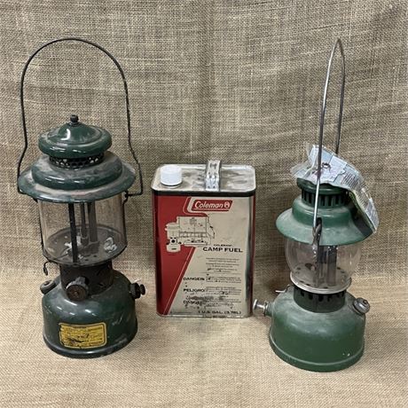 2 Coleman Kerosene Lanterns w/ Fuel Can