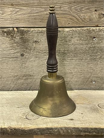 Large Vintage Brass Bell w/ Wood Handle - 6" Diameter - 12"⬆️